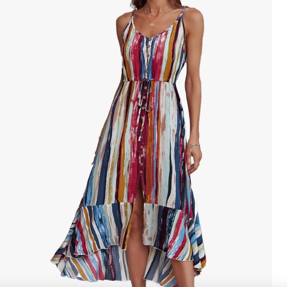 Colorful Summer Paint Stroke Artsy Sun Dress NWOT Midi - Picture 4 of 7